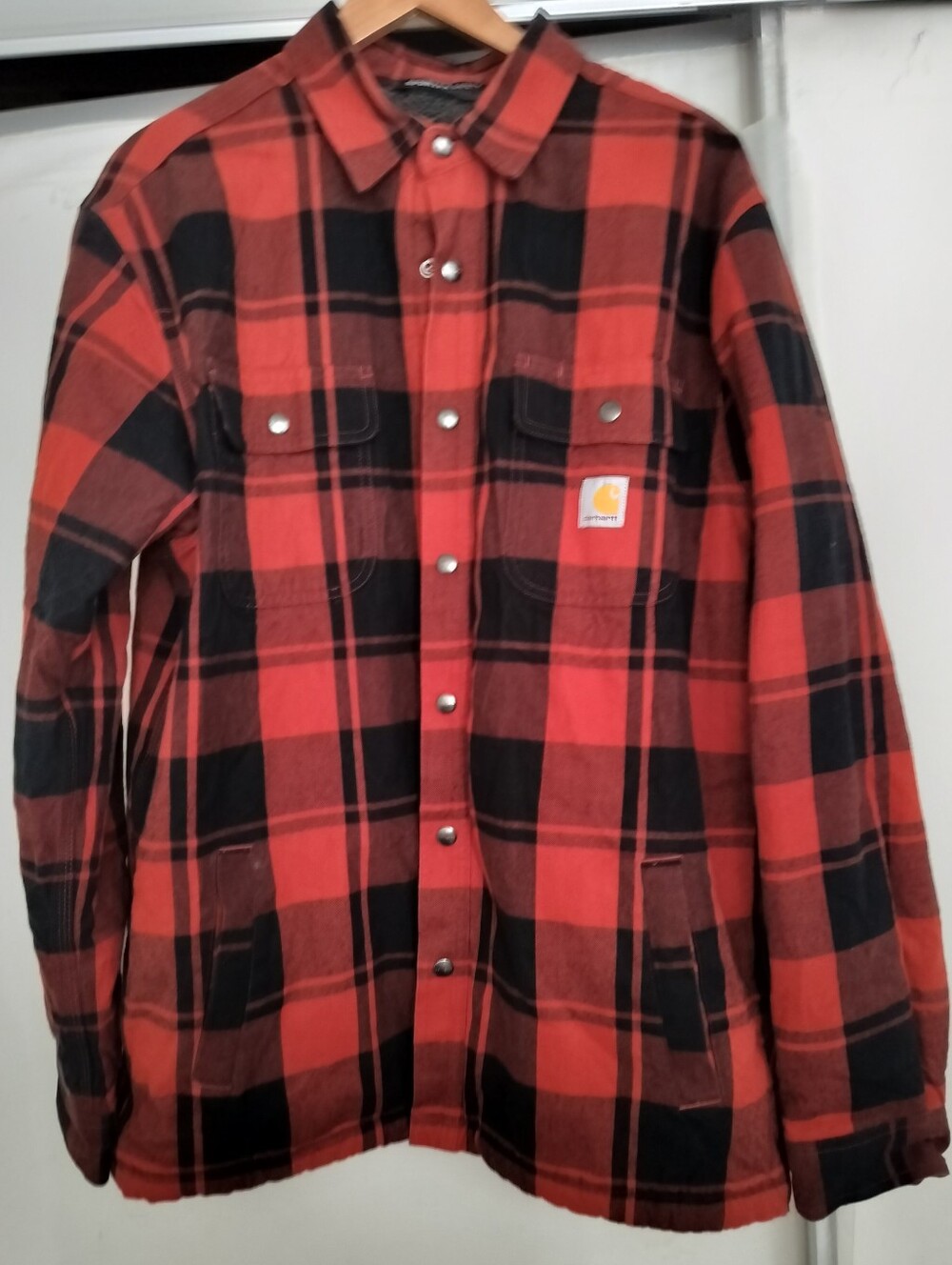 EUC Customized Carhartt Red & Black Plaid Sherpa-Lined Shirt Jacket - Large - Picture 8 of 8